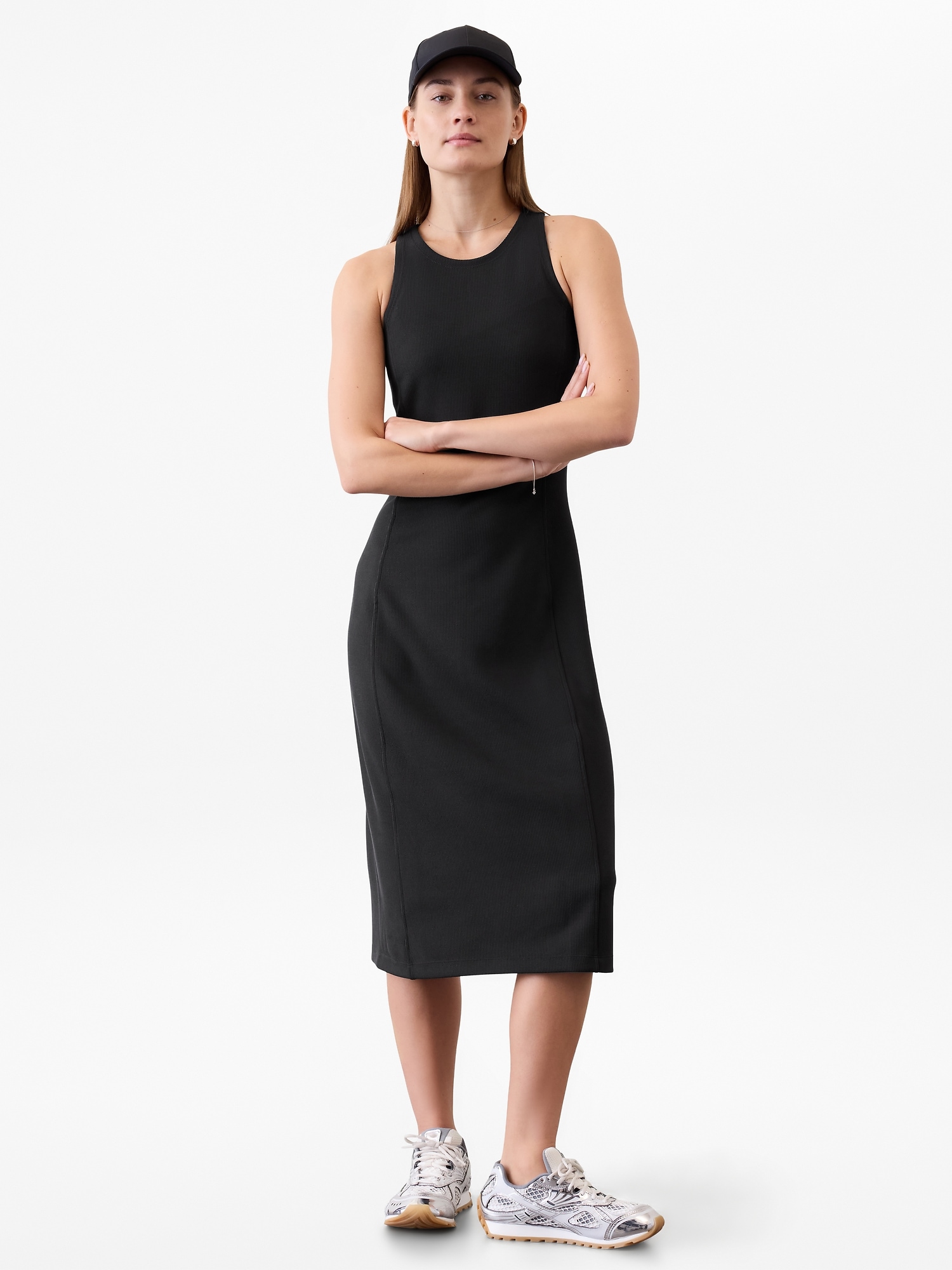 Женское платье Athleta Seasoft Rib Midi Tank Dress, цвет: Чёрный