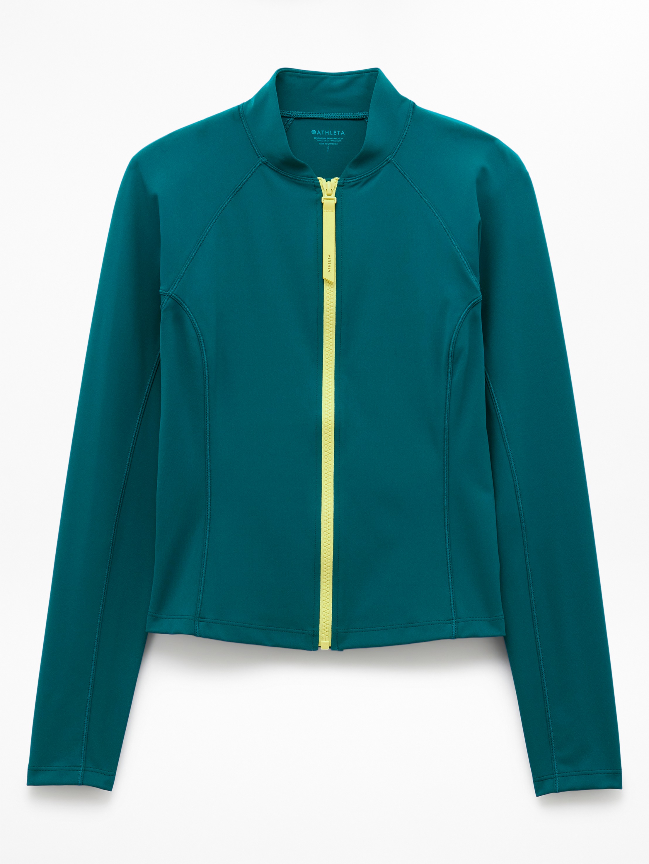 Athleta Zip-Front Rashguard - Green (Coastal Teal/Spark)