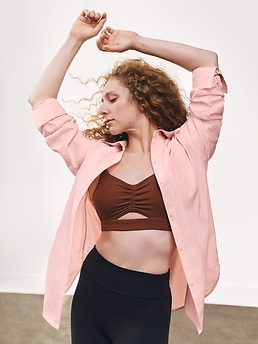 Athleta Midday Relaxed Poplin Shirt - Pink (Pink Sand)