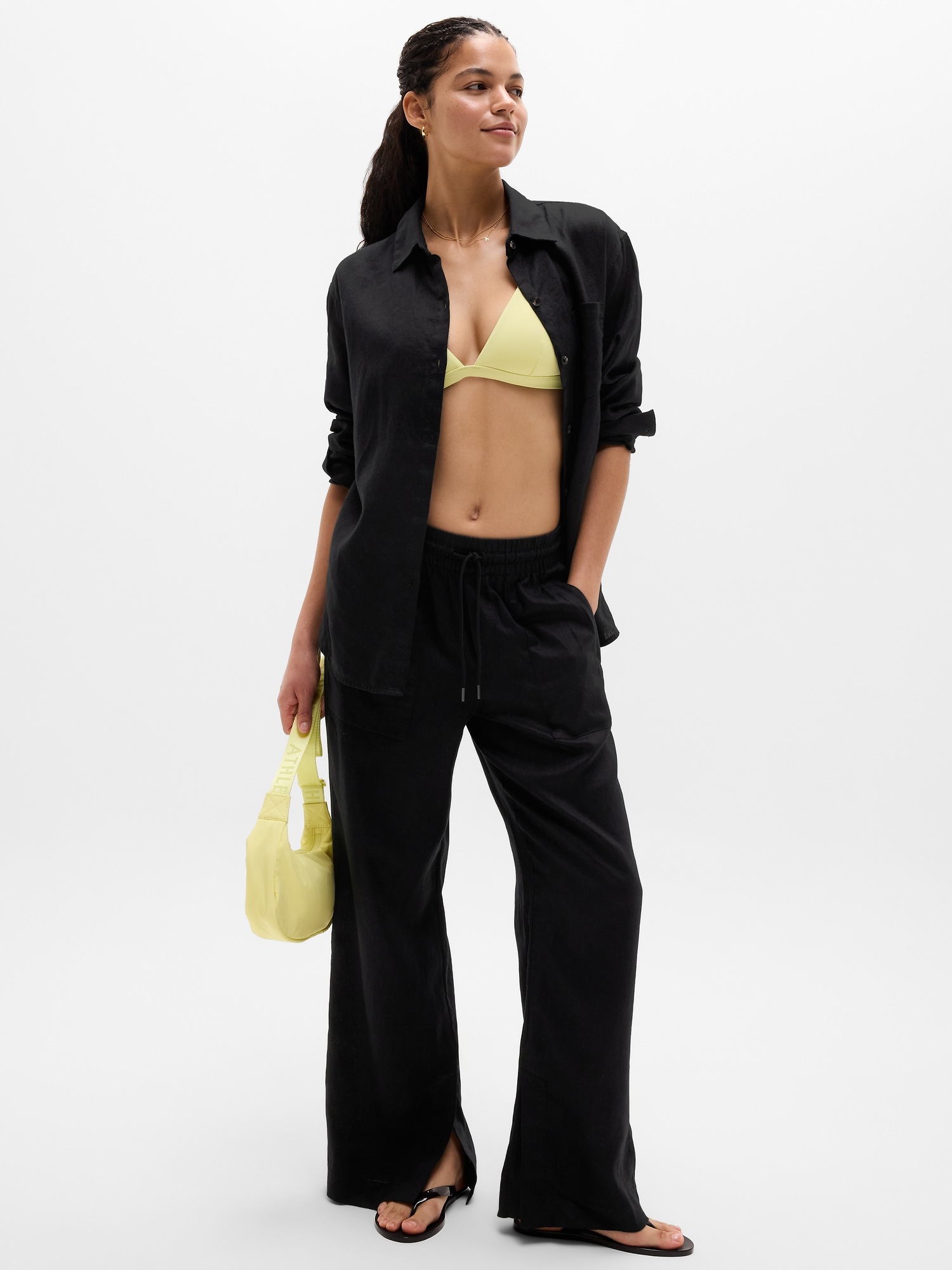 Женский топ Athleta Retreat Linen, цвет: Чёрный — фото 3