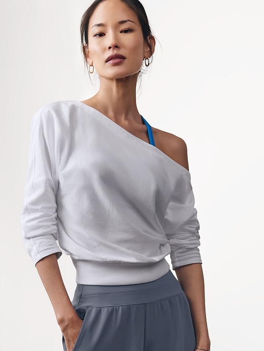 Image number 8 showing, Airy Cotton Terry Boat Neck Sweatshirt