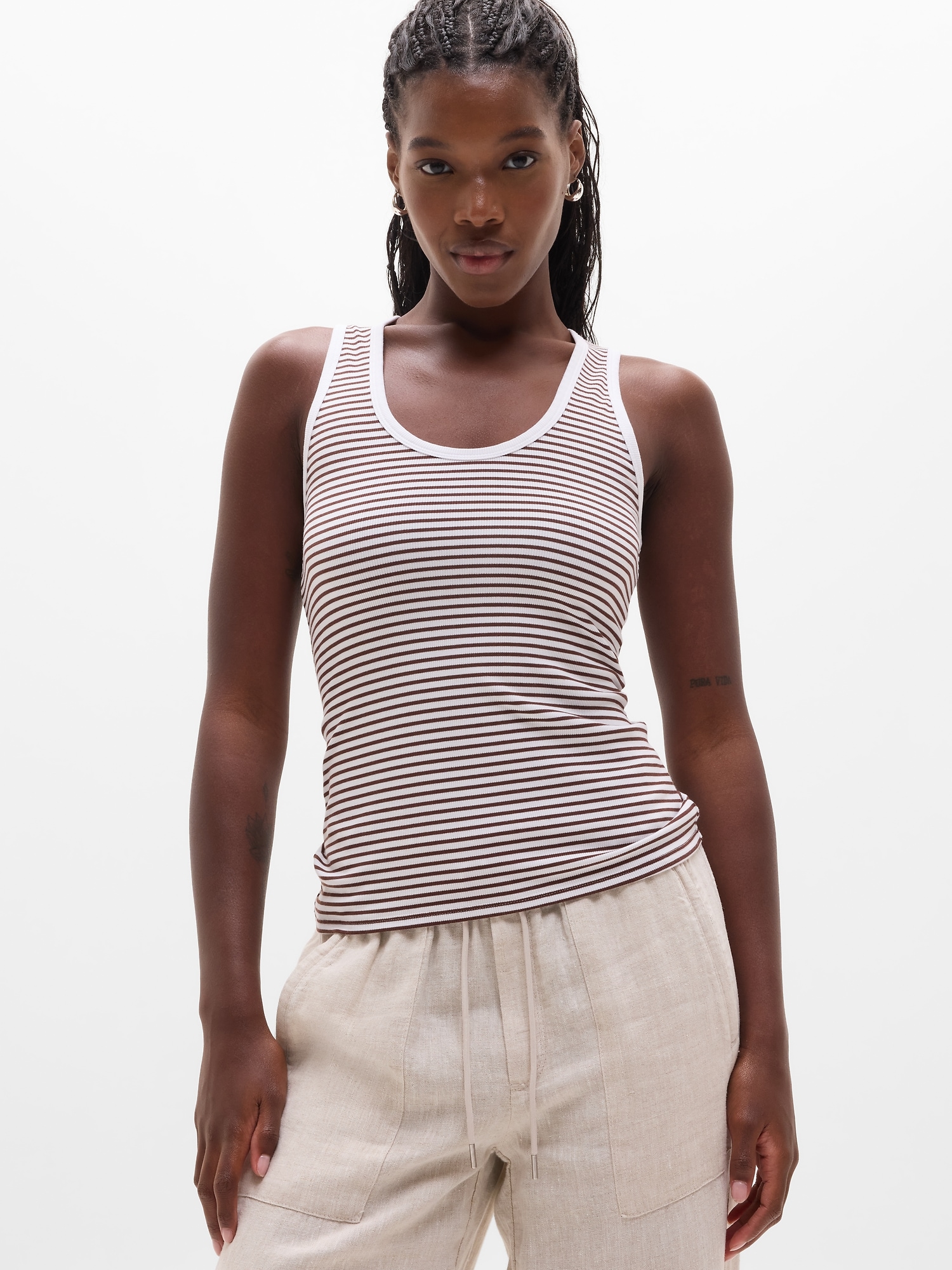 Signature Rib Scoop Tank - Brown