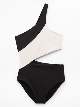 Athleta Shoreline Asymmetrical One Piece - Black (Black/Magnolia White)