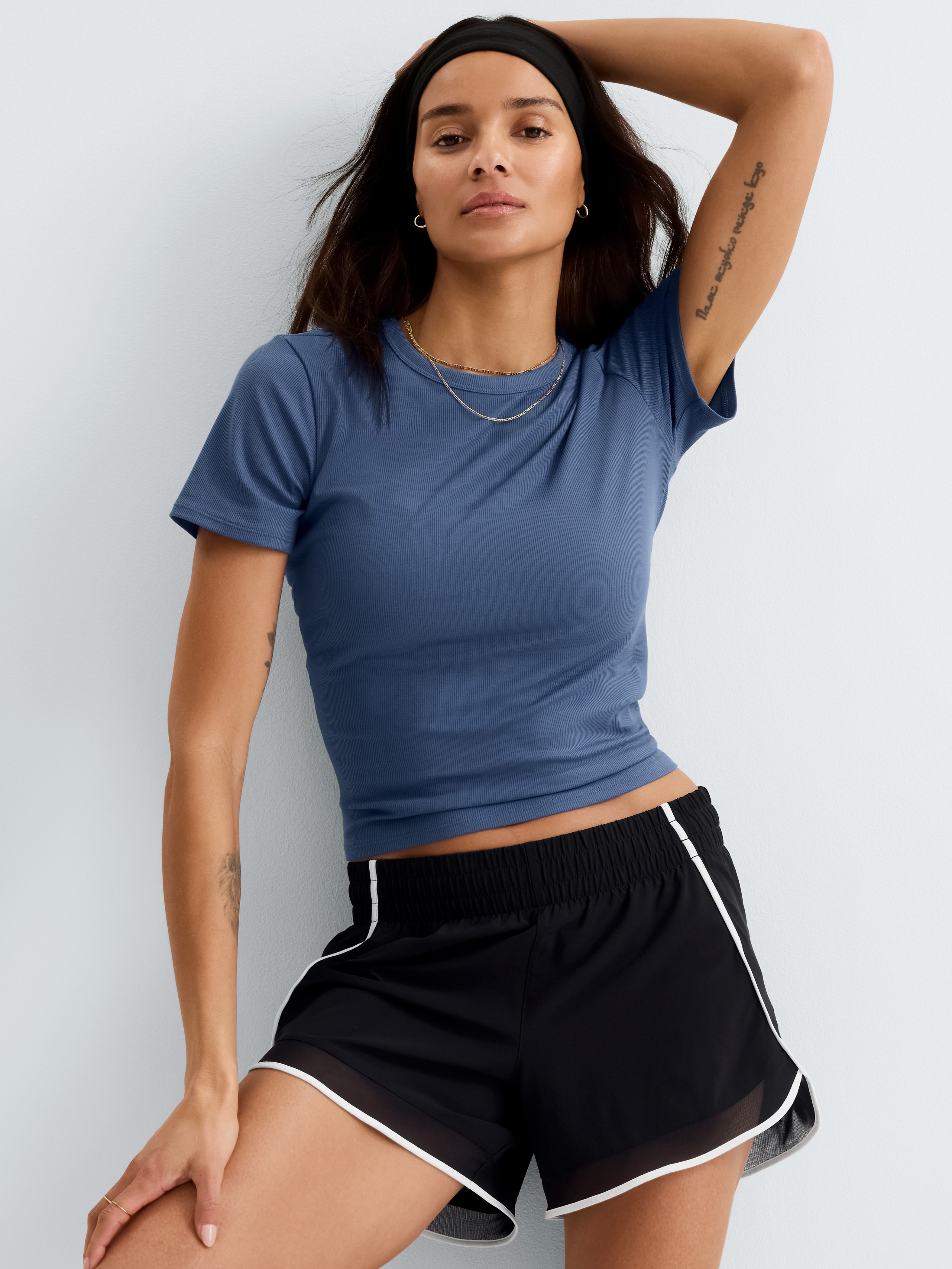 Athleta Signature Rib Crop Tee - Blue (Celestial)