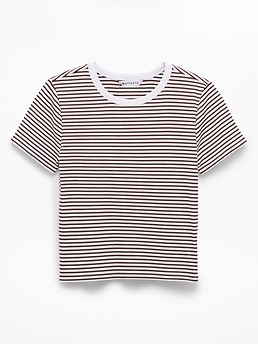 Athleta Signature Rib Crop Tee - Brown (Martina Stripe Woodland)