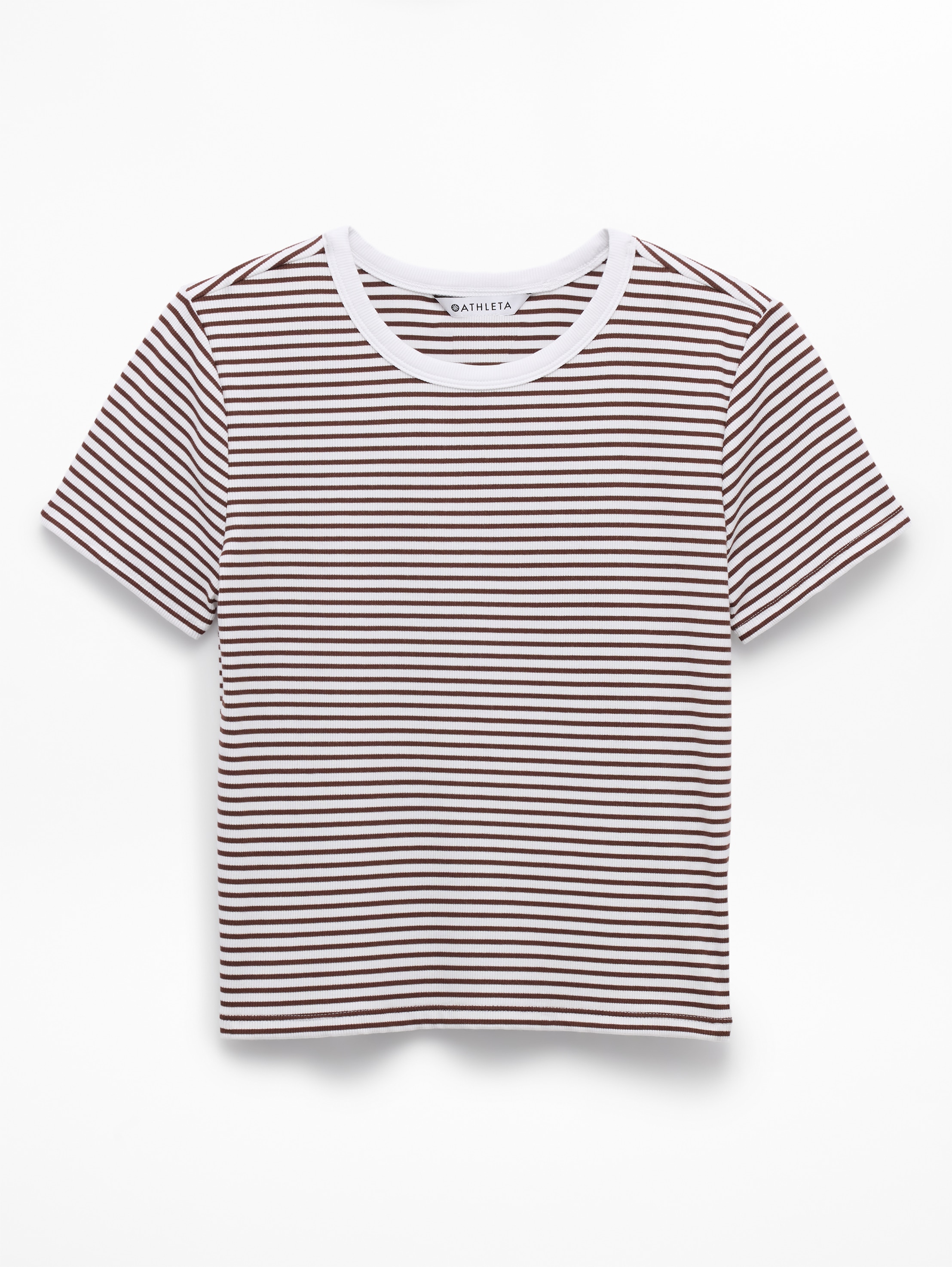 Athleta Signature Rib Crop Tee - Brown (Martina Stripe Woodland)
