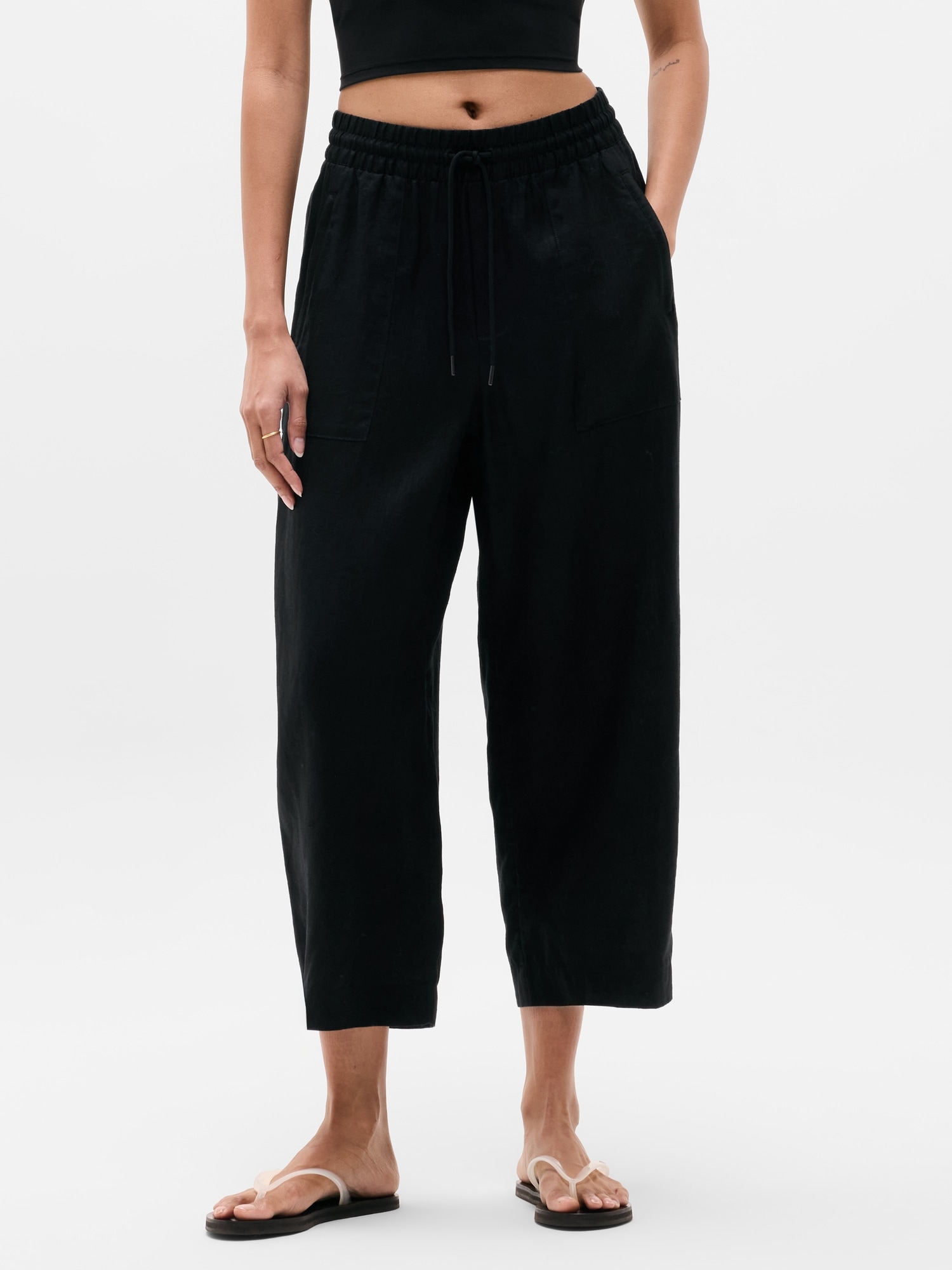 Retreat Linen Easy Barrel Crop Pant