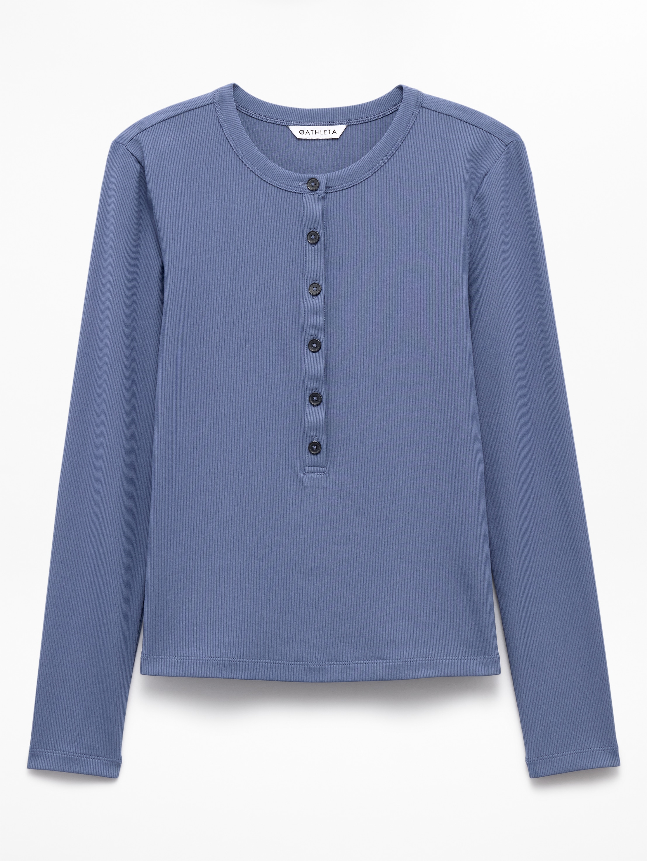 Athleta Signature Rib Long Sleeve Henley Top - Blue (Celestial)