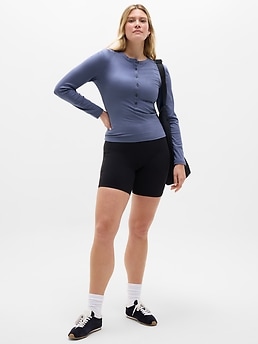 Signature Rib Long Sleeve Henley Top - Blue - image 5