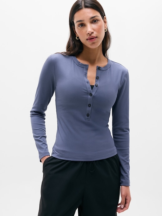 Image number 1 showing, Signature Rib Long Sleeve Henley Top