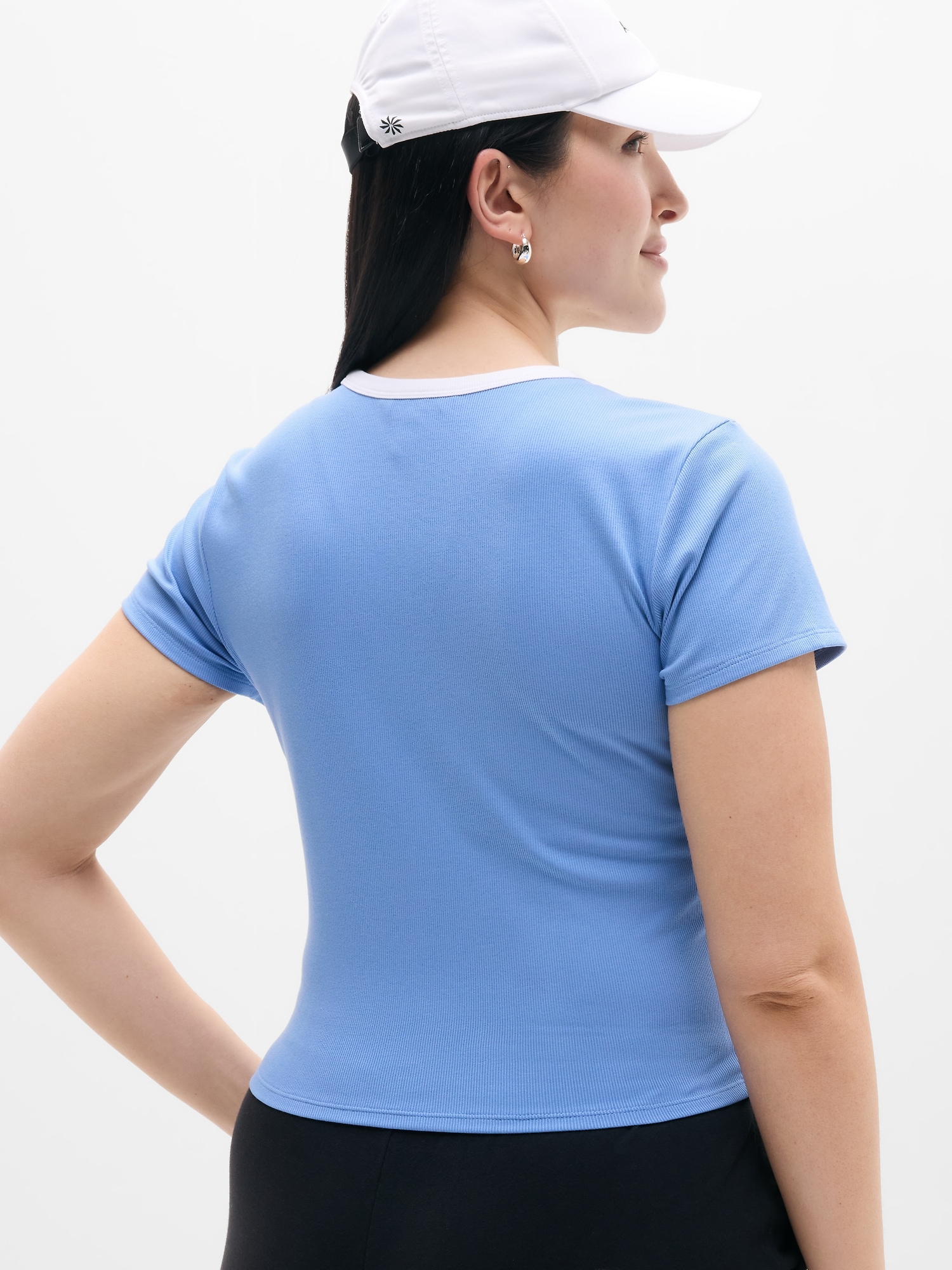 Athleta Signature Rib Crop Tee - Blue (Waterfall/White)