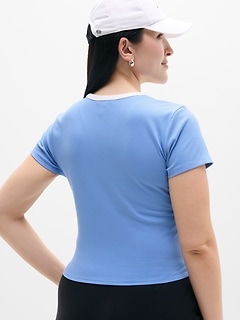 Athleta Signature Rib Crop Tee - Blue (Waterfall/White)