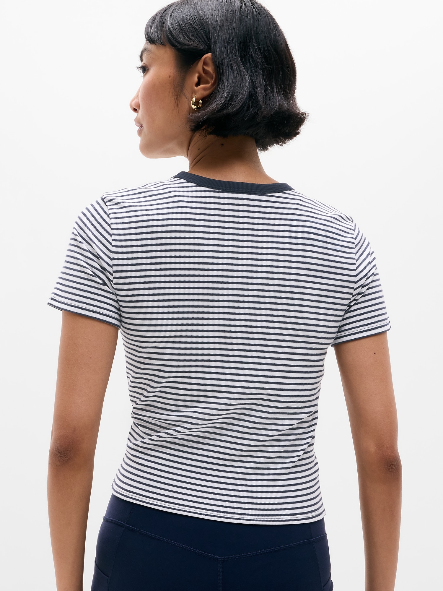 Athleta Signature Rib Crop Tee - Blue (Martina Navy Stripe)