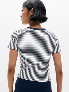 Athleta Signature Rib Crop Tee - Blue (Martina Navy Stripe)