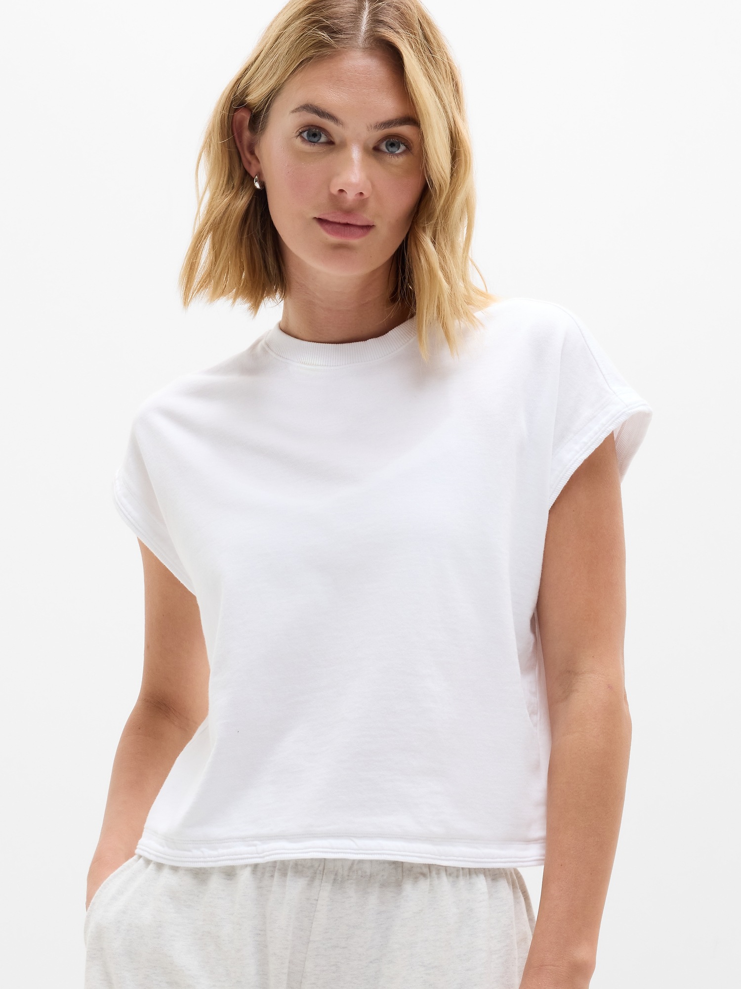 Athleta Airy Cotton Terry Sweatshirt Tee In White