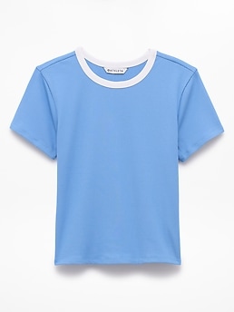 Athleta Signature Rib Crop Tee - Blue (Waterfall/White)