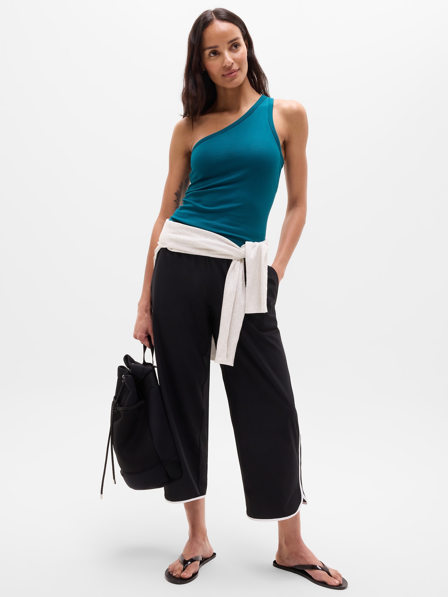 Женский топ Athleta Signature Rib Asym One Shoulder Support, цвет: Бирюзовый — фото 2