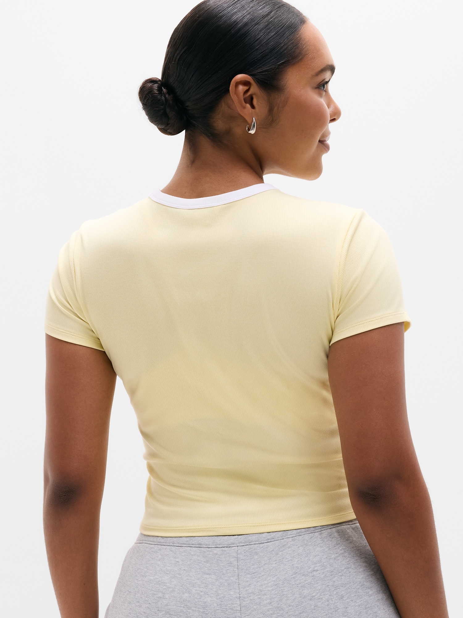 Athleta Signature Rib Crop Tee - Yellow (Solstice/White)