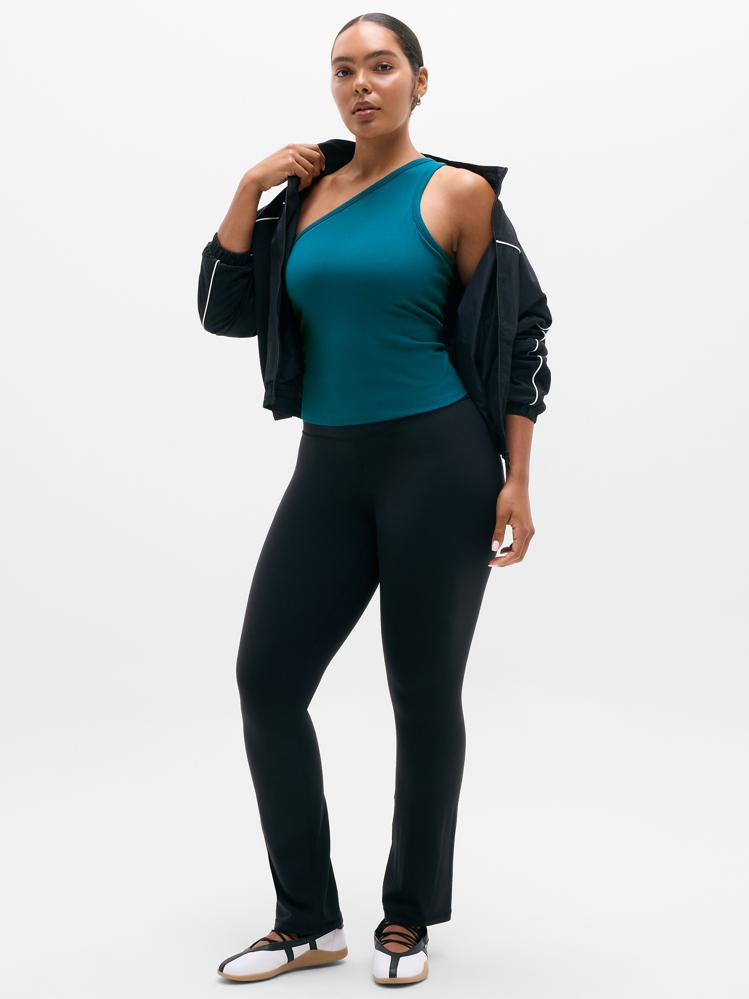 Женский топ Athleta Signature Rib Asym One Shoulder Support, цвет: Бирюзовый — фото 4