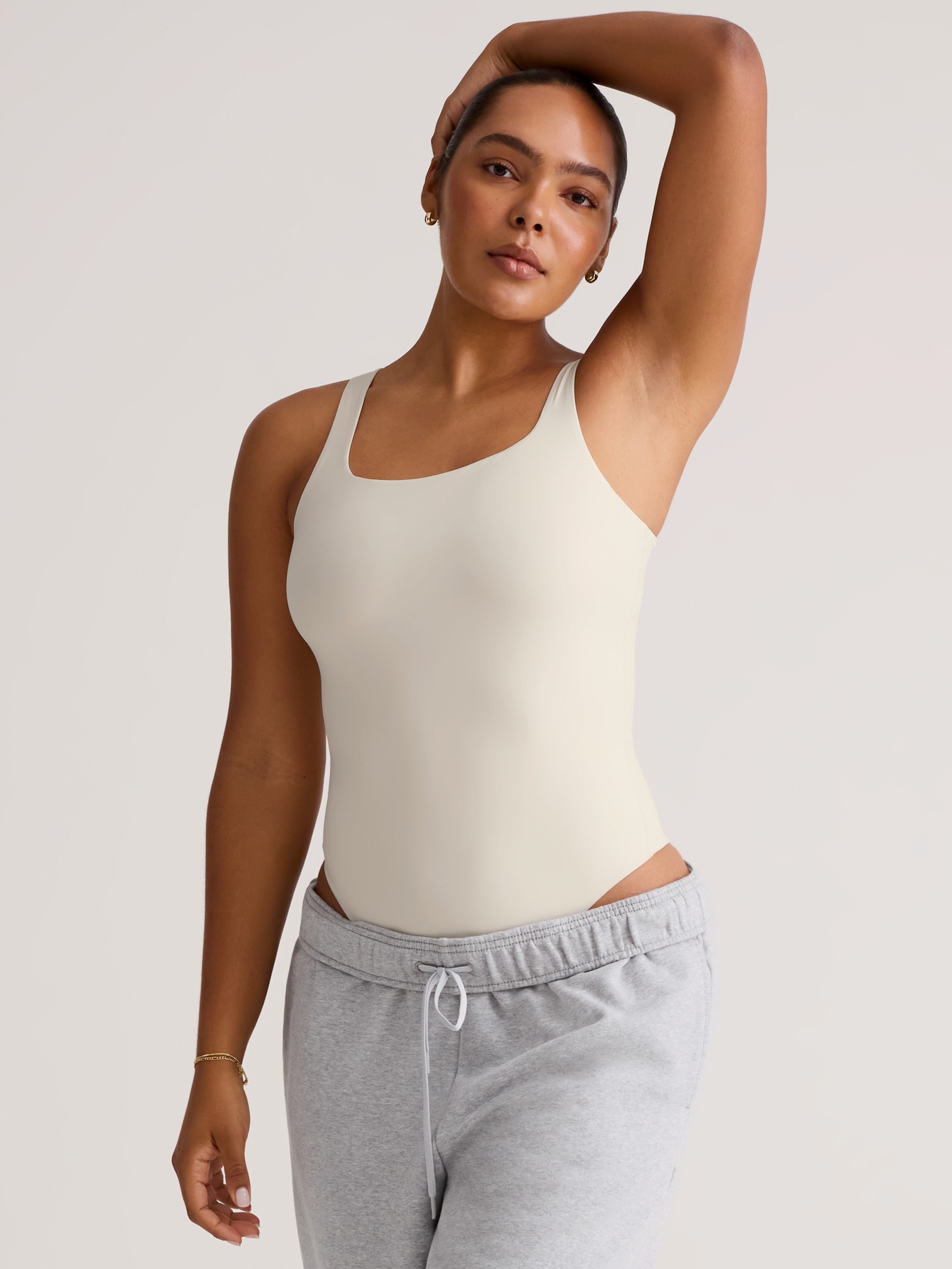 Athleta Bodymove Square Neck Bodysuit - Beige (Bone)