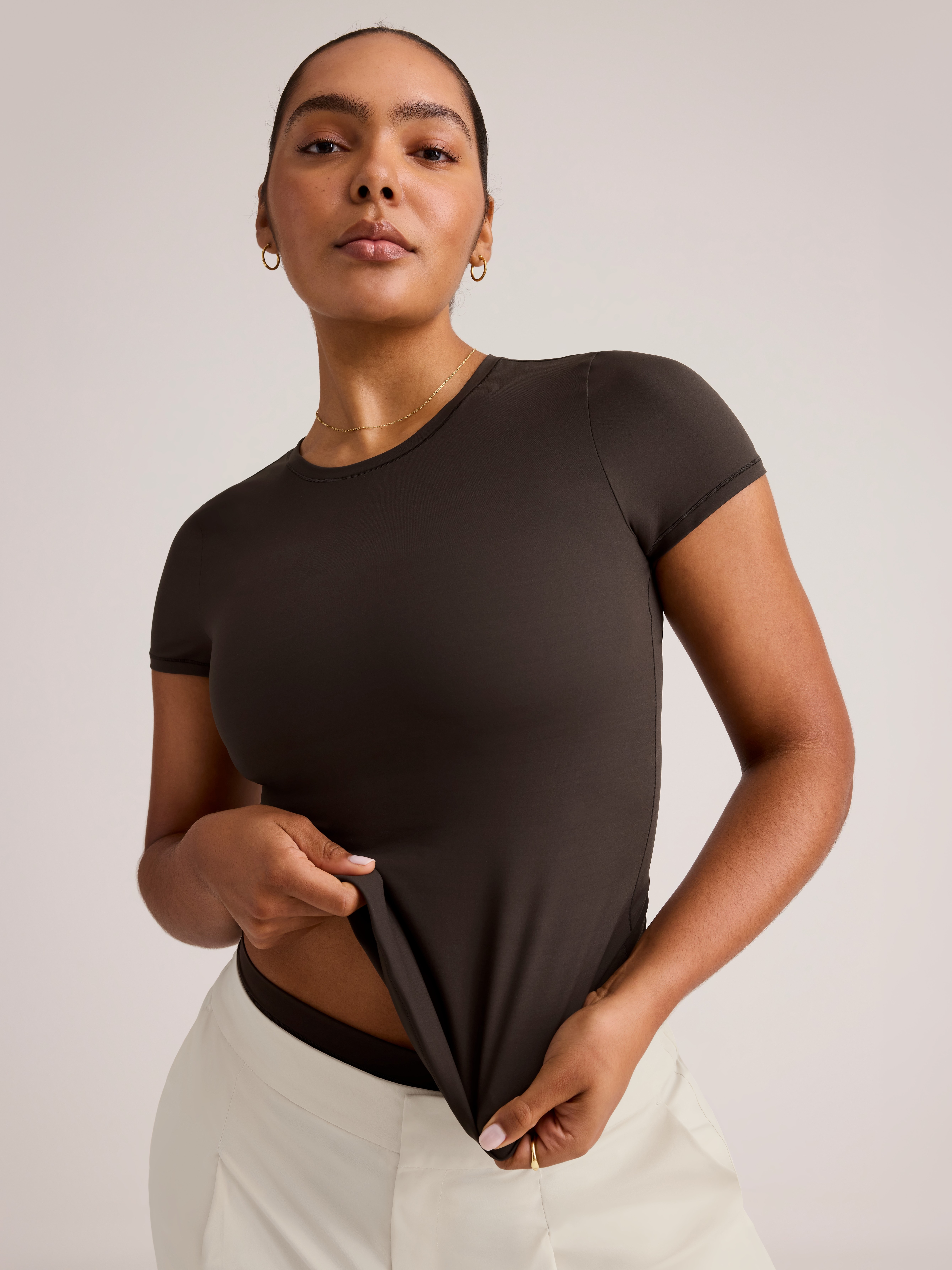 Athleta Bodymove Crew Neck Tee - Brown (Truffle)