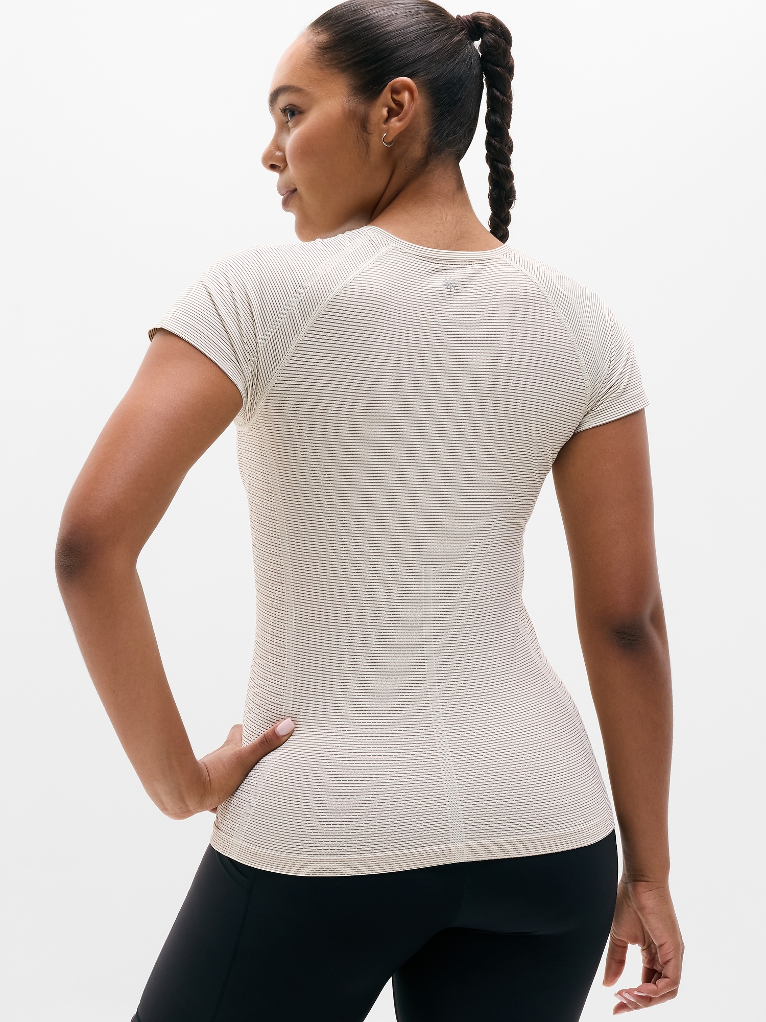 Athleta Momentum Flex Tee - Beige (Pearl Mini Stripe)