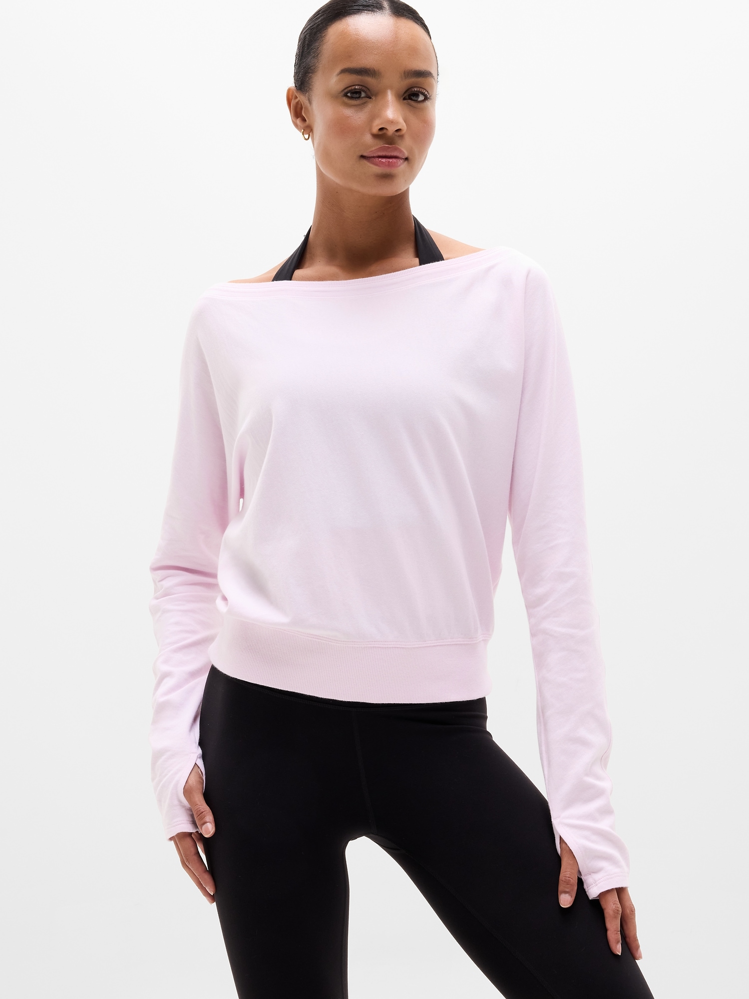 Airy Cotton Terry Boat Neck Sweatshirt - Pink