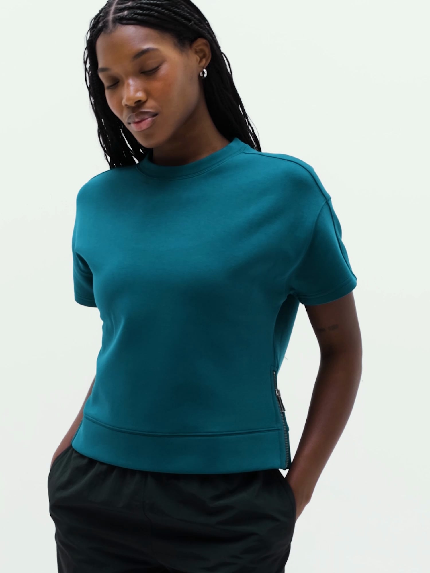 Athleta Form Knit Sweatshirt Tee - Green (Coastal Teal)