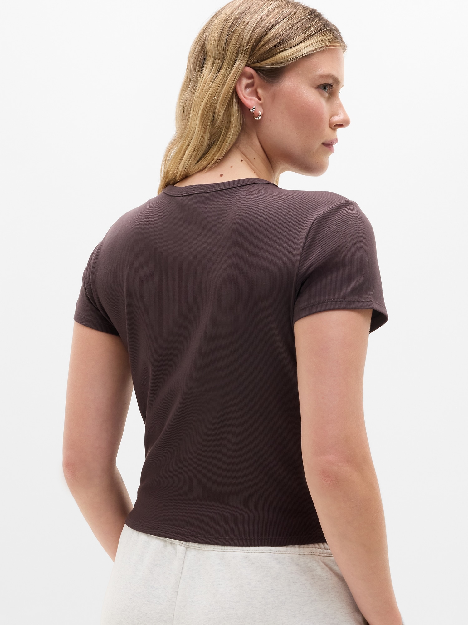 Athleta Signature Rib Crop Tee - Brown (Truffle Brown)