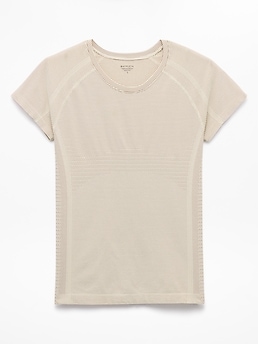 Athleta Momentum Flex Tee - Beige (Pearl Mini Stripe)