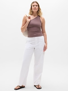 Athleta Signature Rib Asym One Shoulder Support Top - Brown (Driftwood)