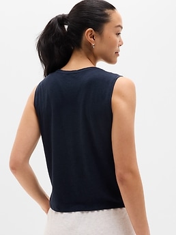 Getaway Linen Blend Muscle Tank - Blue - image 3