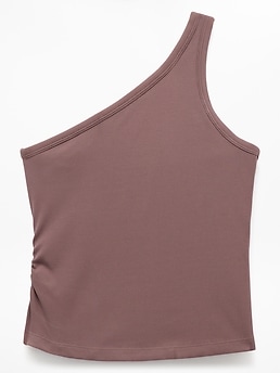 Athleta Signature Rib Asym One Shoulder Support Top - Brown (Driftwood)