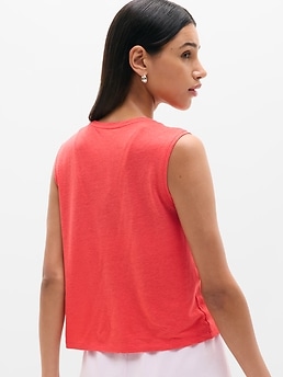 Getaway Linen Blend Muscle Tank - Red - image 3