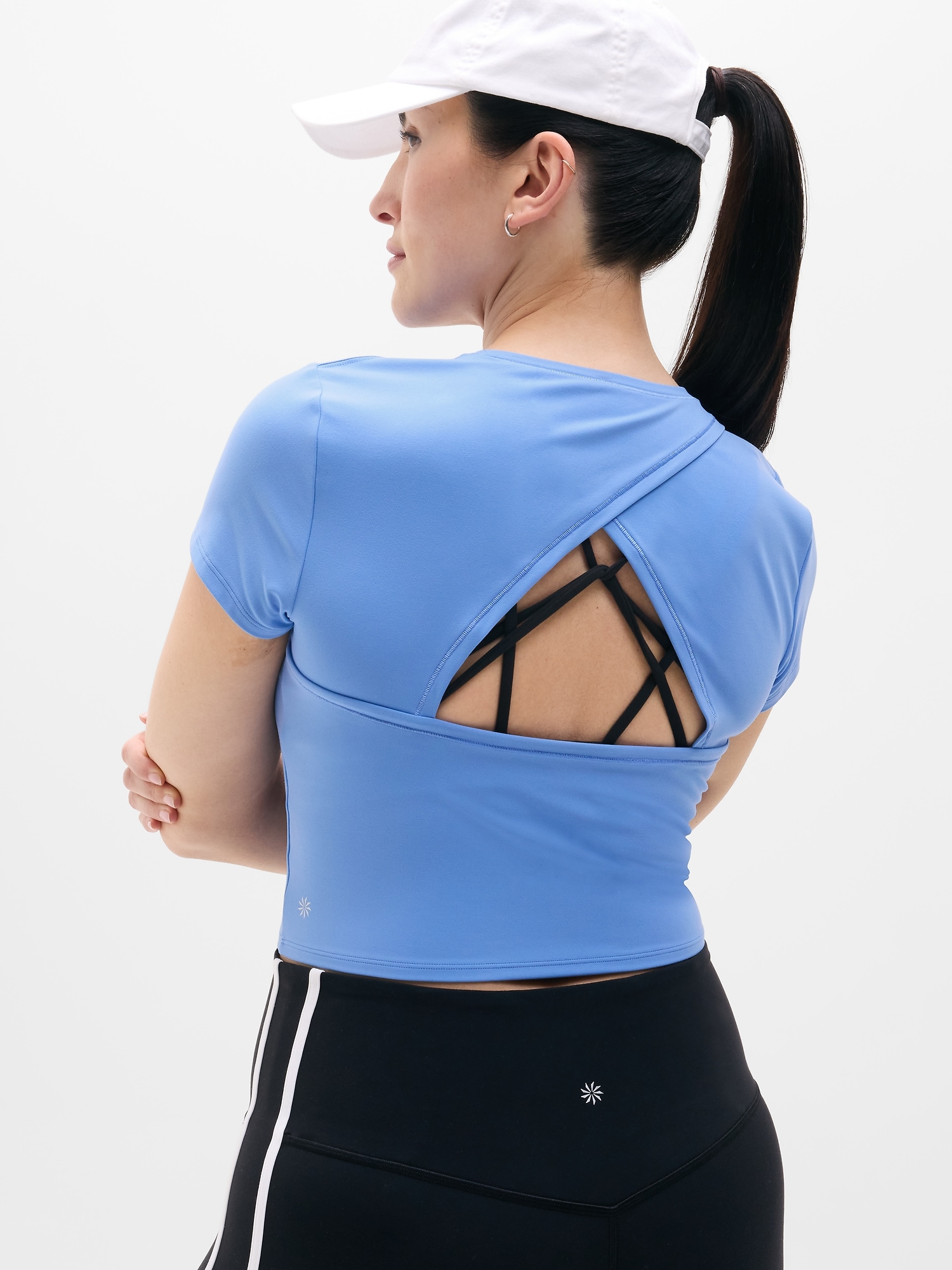Athleta Transcend Open Back Tee - Blue (Waterfall)