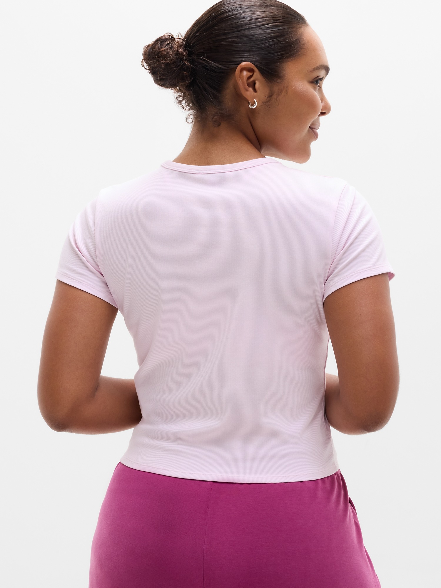 Женская футболка Athleta Signature Rib Crop, цвет: Ballet — фото 6