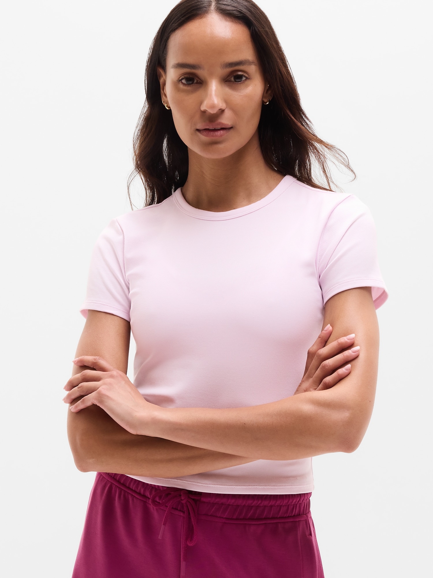 Signature Rib Crop Tee - Pink