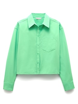 Athleta Midday Cropped Poplin Shirt - Green (Palmetto)
