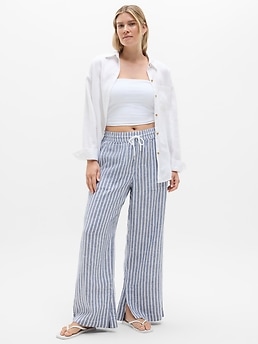 Retreat Linen High Rise Wide Leg Pant - Blue - image 2