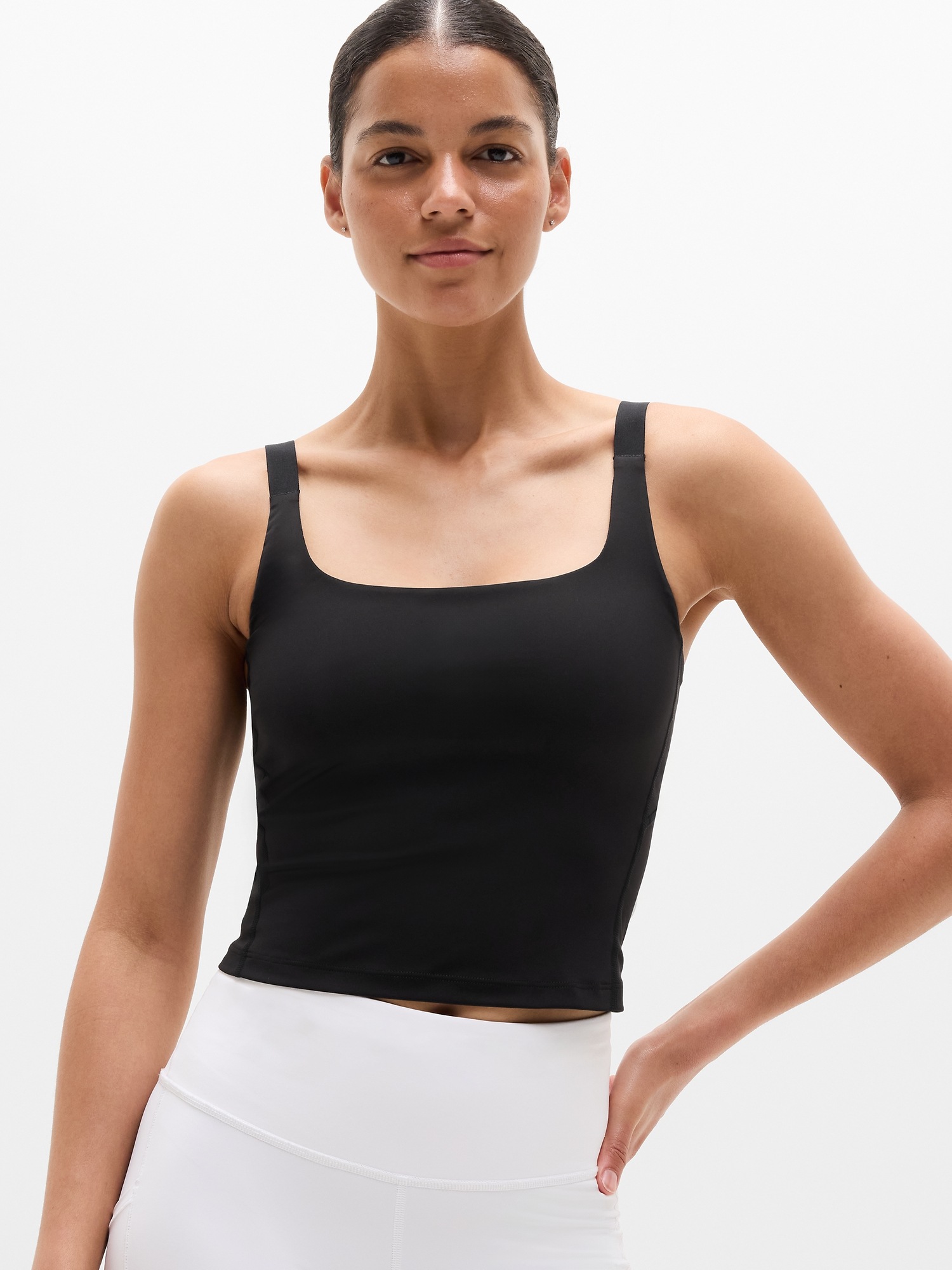 Женский топ Athleta Interval Built-In Bra Tank, цвет: Чёрный