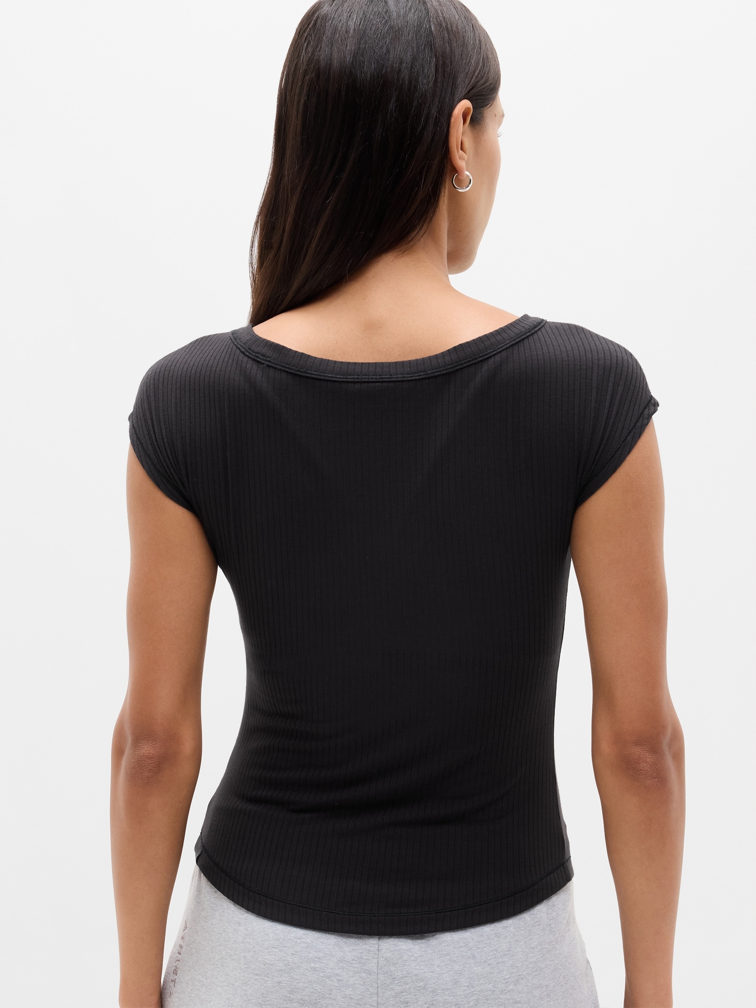 Женская футболка Athleta Perfect Rib Boatneck, цвет: Чёрный — фото 3