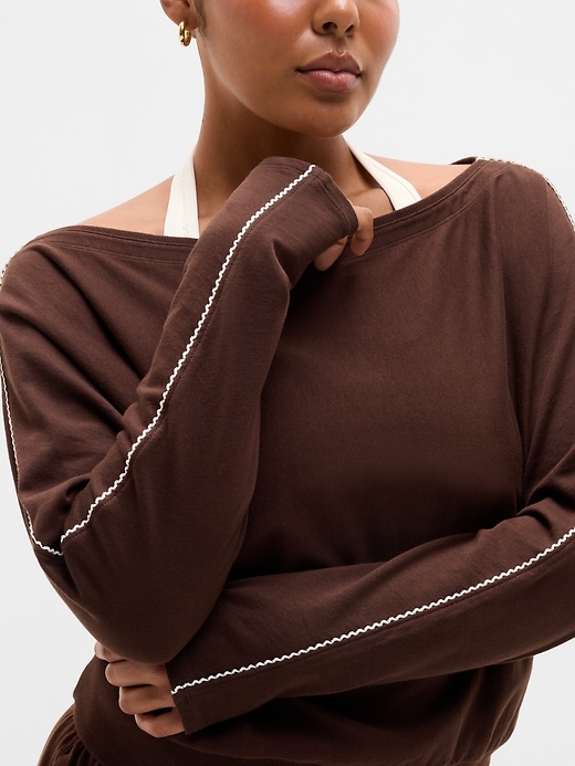 Image number 2 showing, Airy Cotton Terry Boatneck Picot Sweatshirt