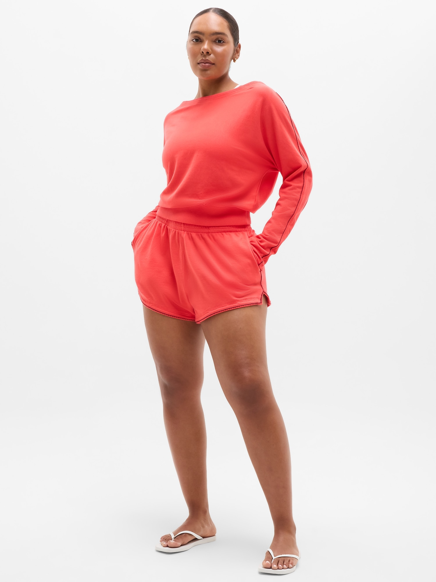 Airy Cotton Terry Boatneck Picot Sweatshirt