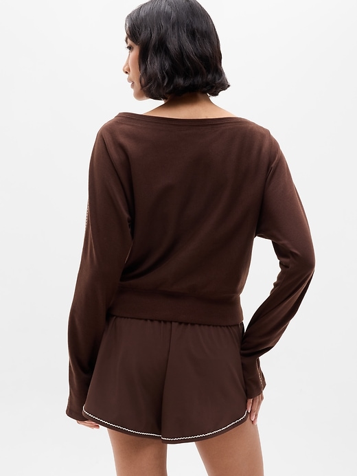 Image number 6 showing, Airy Cotton Terry Boatneck Picot Sweatshirt