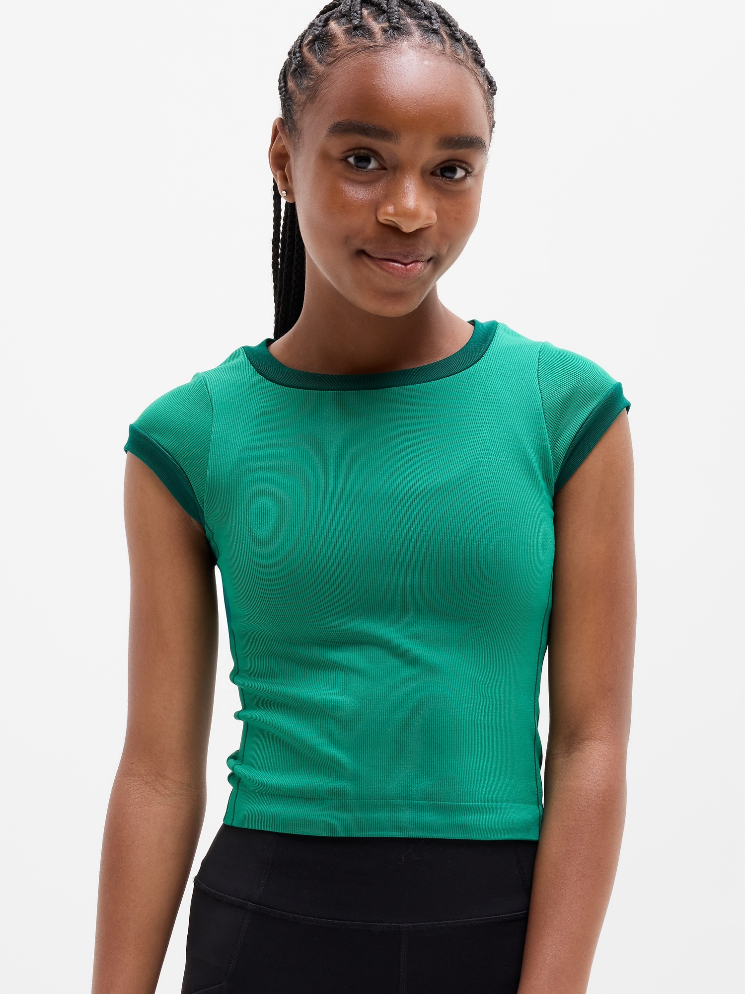 Футболка Athleta Rise Above Rib Finish Line для девочек, цвет: Laurel