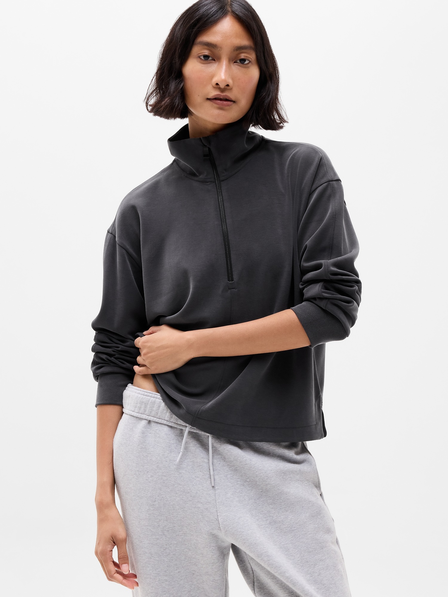 Женская толстовка Athleta Seasoft Classic 1/4 Zip, цвет: Чёрный
