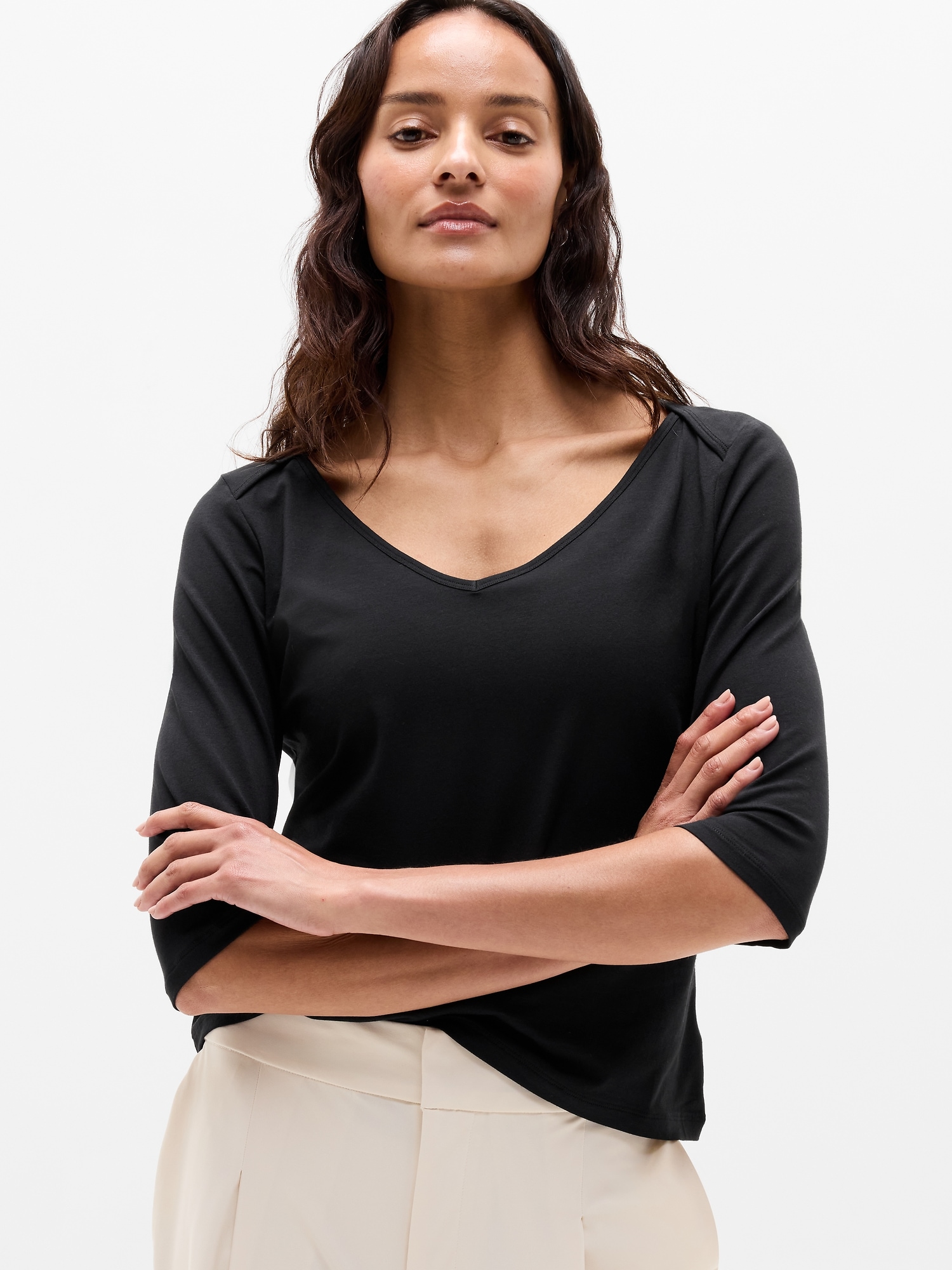 Женская футболка Athleta Foundation Midi Sleeve, цвет: Чёрный