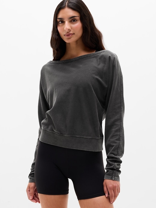 Image number 1 showing, Airy Cotton Terry Snow Wash Boat Neck Sweatshirt