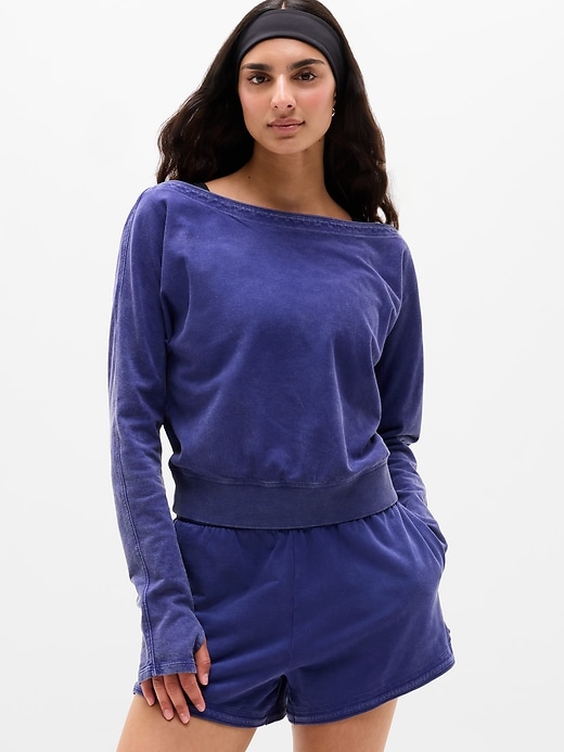 Image number 1 showing, Airy Cotton Terry Snow Wash Boat Neck Sweatshirt