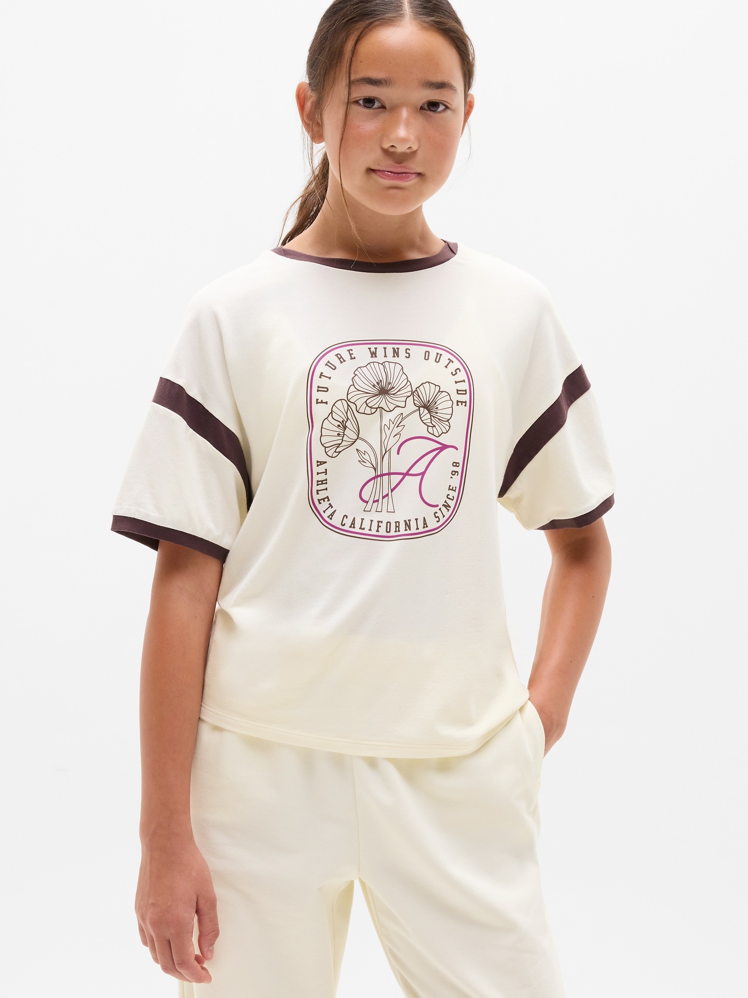 Футболка Athleta Right Moves Slouchy для девочек, цвет: Жемчужный